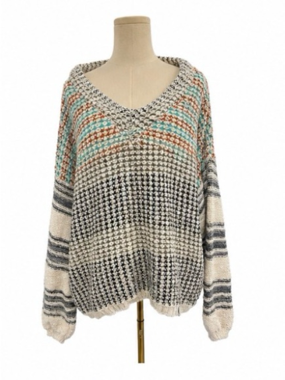 Lavender J Oversized Multicolor Textured Knit V-Neck Sweater